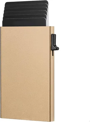 Slim Aluminum Card Holder Wallet for Men, RFID Blocking Minimalist Metal Pop Up Wallet, Holds 7  Cards (Gold)