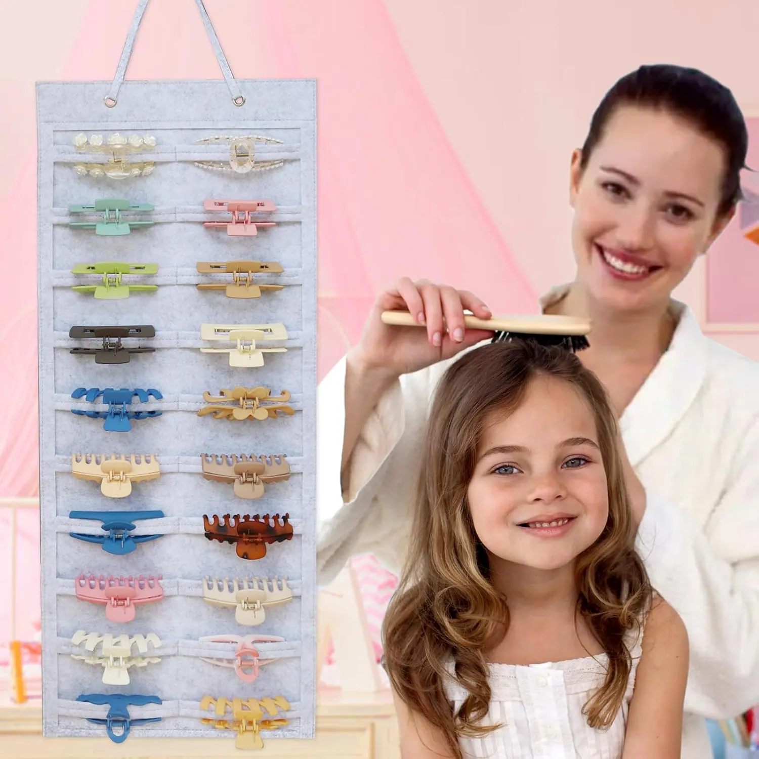 SMUK Claw Clip Organizer for Women, Hanging Mount Hair Clips Holder Organizer for Girls, Hair Bow Claw Clip Stand Storage for Wall, Door, Closet