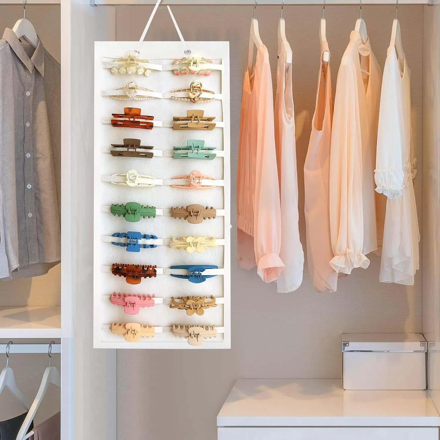 SMUK Claw Clip Organizer for Women, Hanging Mount Hair Clips Holder Organizer for Girls, Hair Bow Claw Clip Stand Storage for Wall, Door, Closet