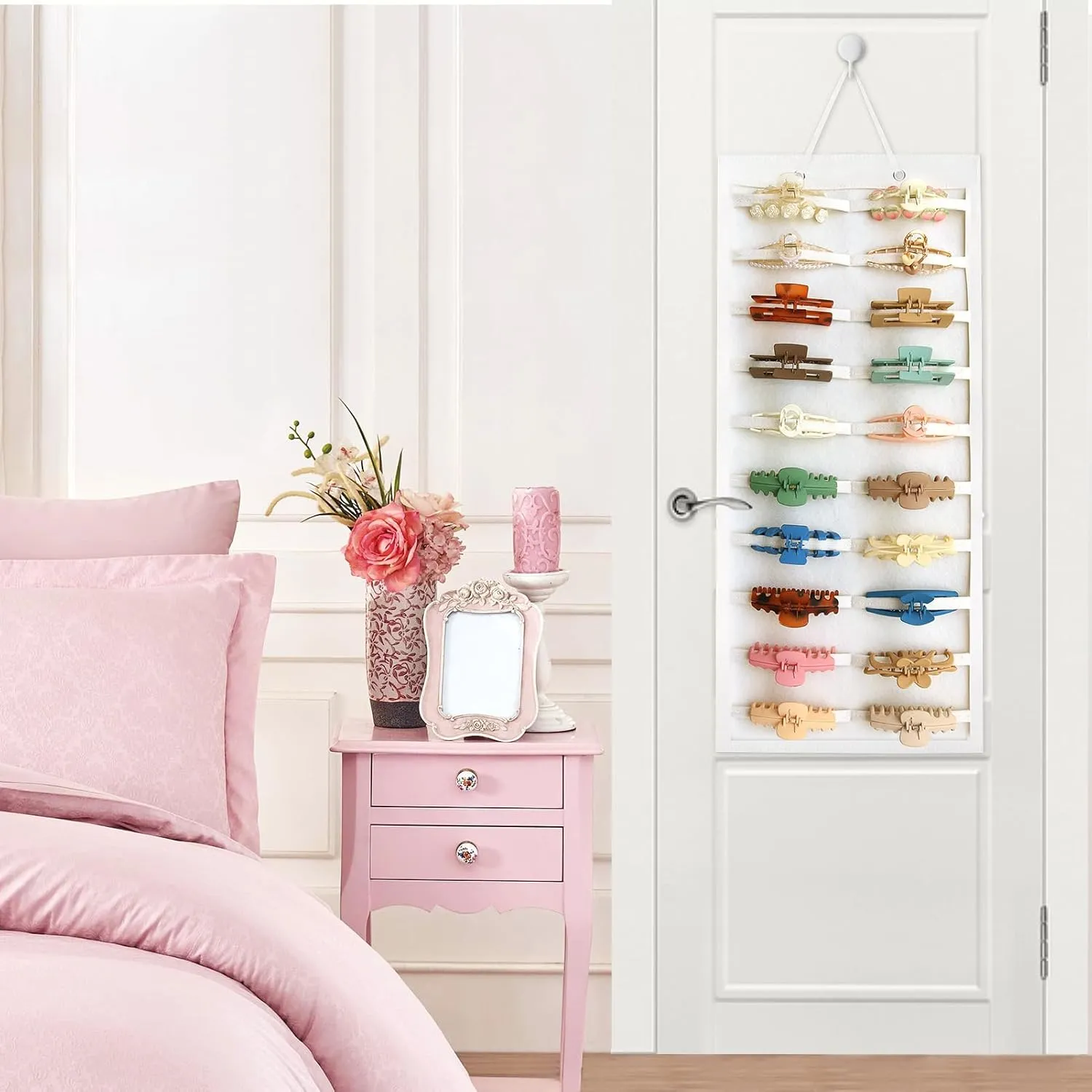 SMUK Claw Clip Organizer for Women, Hanging Mount Hair Clips Holder Organizer for Girls, Hair Bow Claw Clip Stand Storage for Wall, Door, Closet