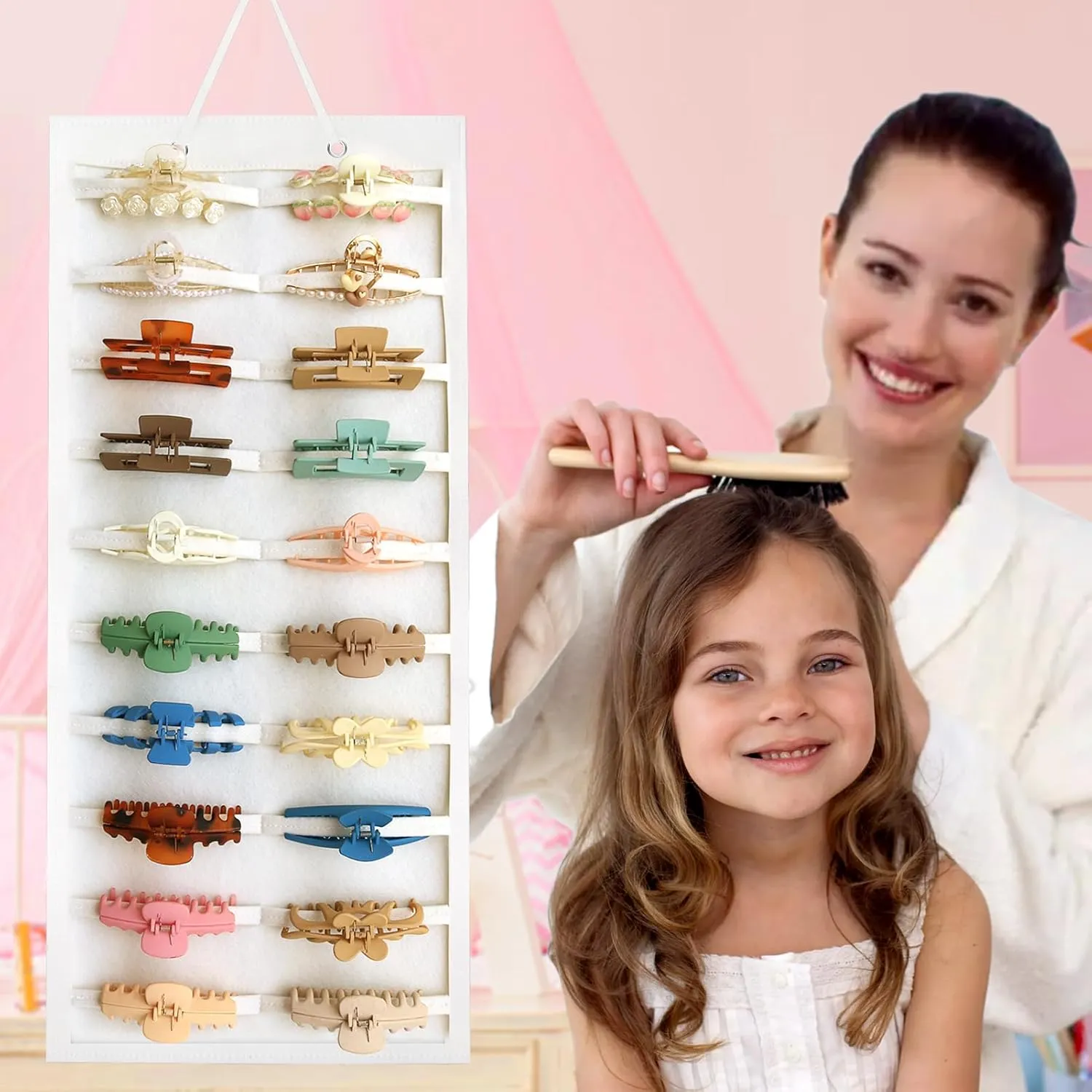 SMUK Claw Clip Organizer for Women, Hanging Mount Hair Clips Holder Organizer for Girls, Hair Bow Claw Clip Stand Storage for Wall, Door, Closet