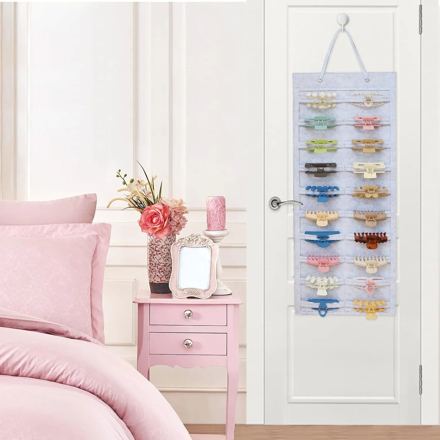 SMUK Claw Clip Organizer for Women, Hanging Mount Hair Clips Holder Organizer for Girls, Hair Bow Claw Clip Stand Storage for Wall, Door, Closet