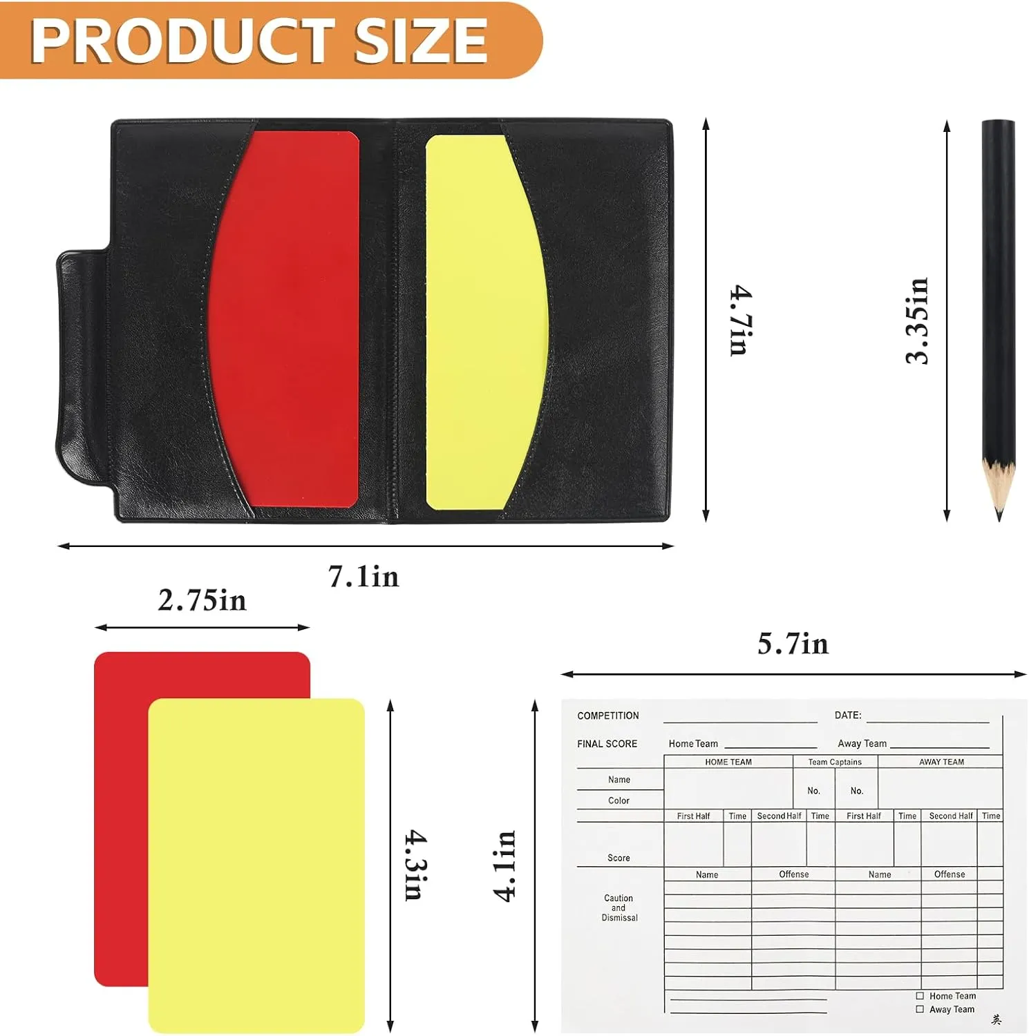 Soccer Referee Card Set, Red and Yellow Warning Cards with Record Paper, Pencil, Card Storage Wallet, Soccer Referee Kit for Football Matches, Training, Sports Games