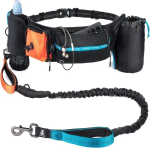 SparklyPets Active Waist Leash for Dog Walking Pack  Hands Free Dog Leash for Medium & Large Breeds  Complete Gear with Phone Holder, Detachable Poop Bag, Treat Pouch, and Bottle Holder