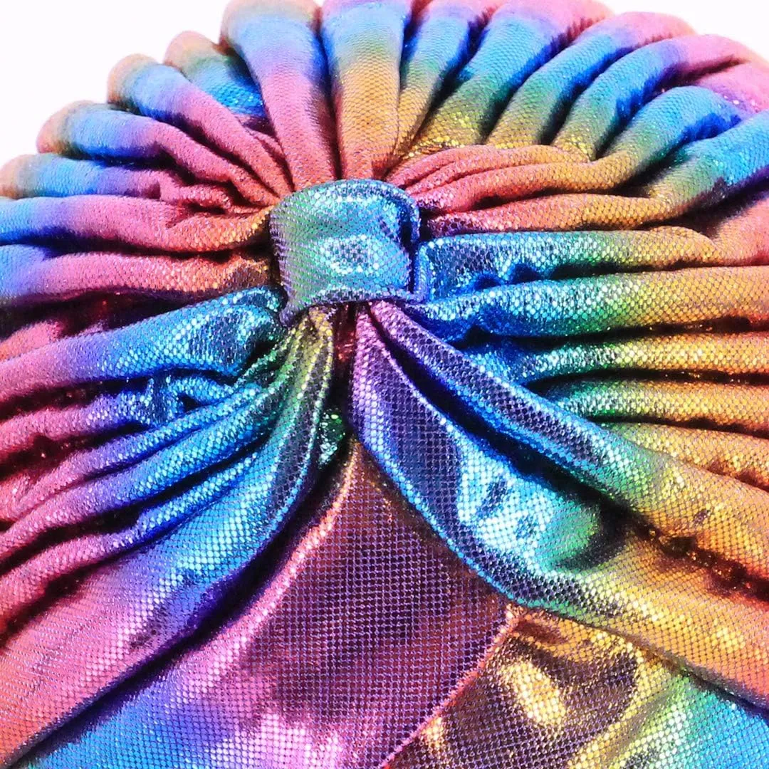 Surkat Unisex Metallic Arab India Pleated Turban Headwrap Swami Hat Costume Hat Chemo Cap