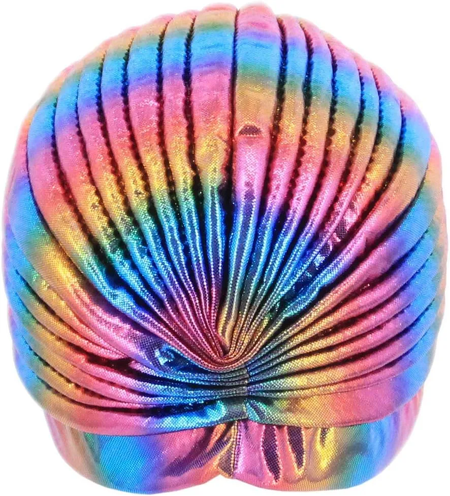 Surkat Unisex Metallic Arab India Pleated Turban Headwrap Swami Hat Costume Hat Chemo Cap