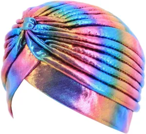 Surkat Unisex Metallic Arab India Pleated Turban Headwrap Swami Hat Costume Hat Chemo Cap