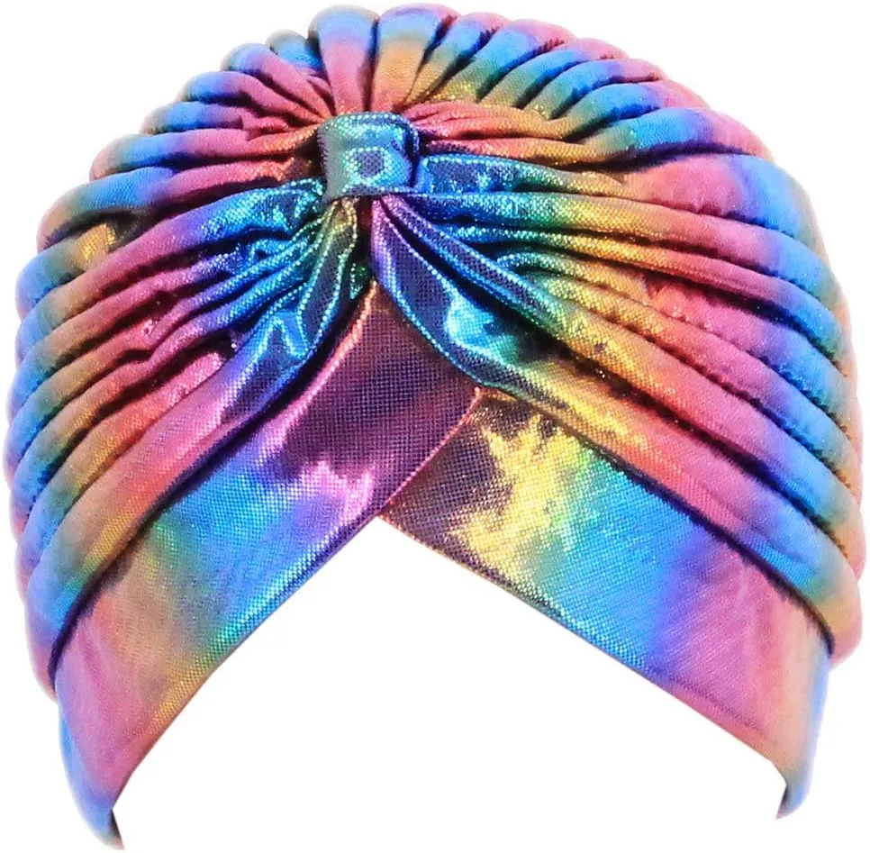 Surkat Unisex Metallic Arab India Pleated Turban Headwrap Swami Hat Costume Hat Chemo Cap