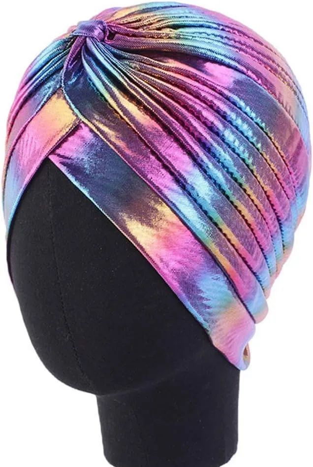 Surkat Unisex Metallic Arab India Pleated Turban Headwrap Swami Hat Costume Hat Chemo Cap