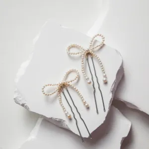 The Mini Pearl Bow Hair Pins (SET of 2)