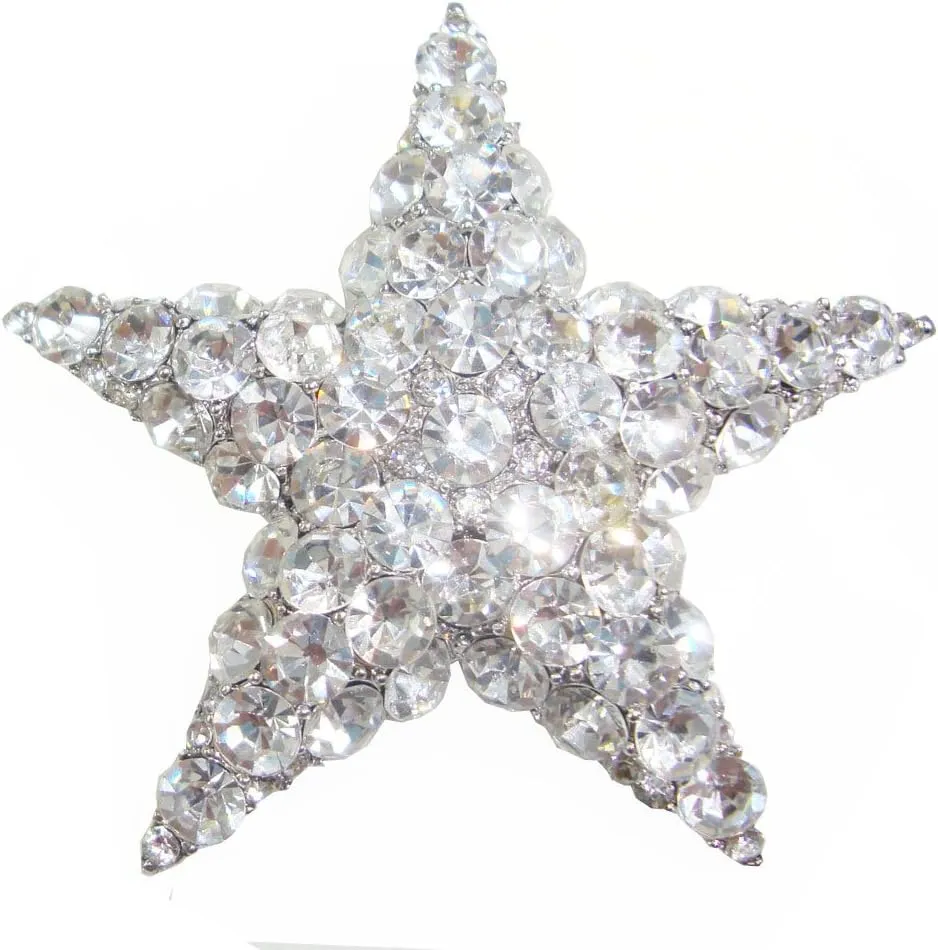 TTjewelry Wedding Bride Austria Crystal Clear Starfish Brooch Pin Bridal Star Jewelry