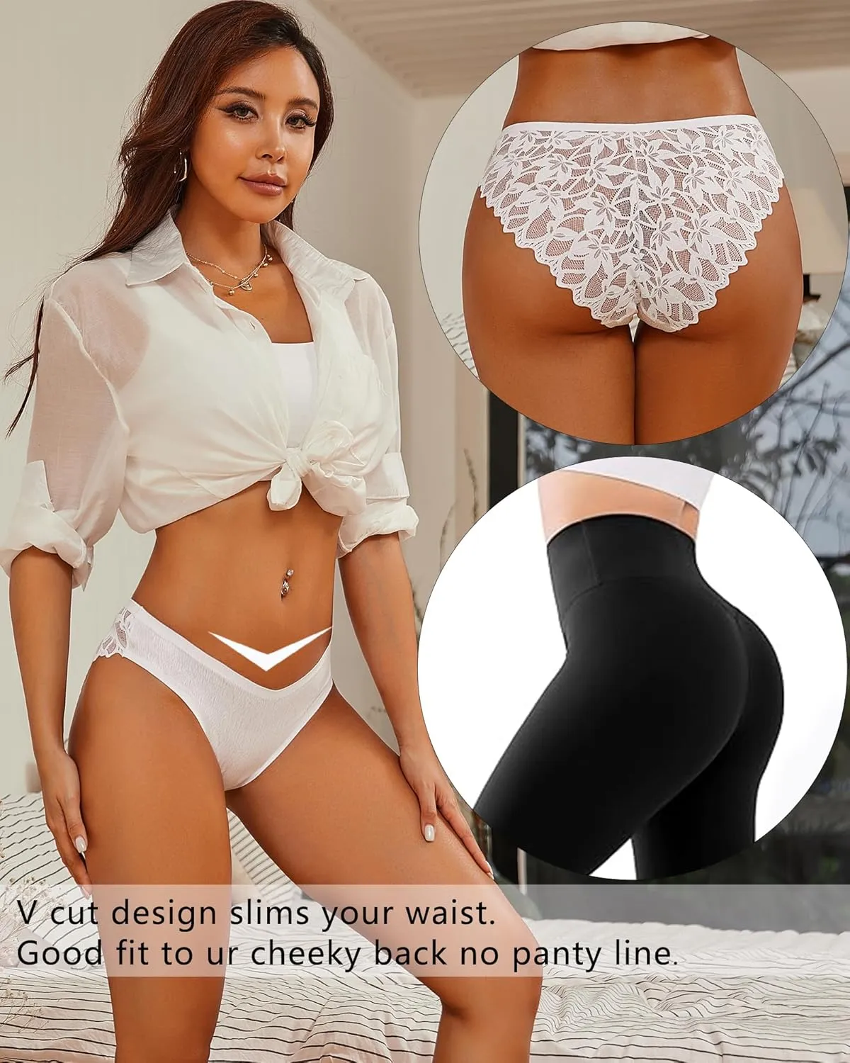 UNDER THE SEA Sexy Underwear for Women Seamless Soft Lace Hipster Ladies No Show Bikini Panties Womens Cheeky 6 Pack S-XL