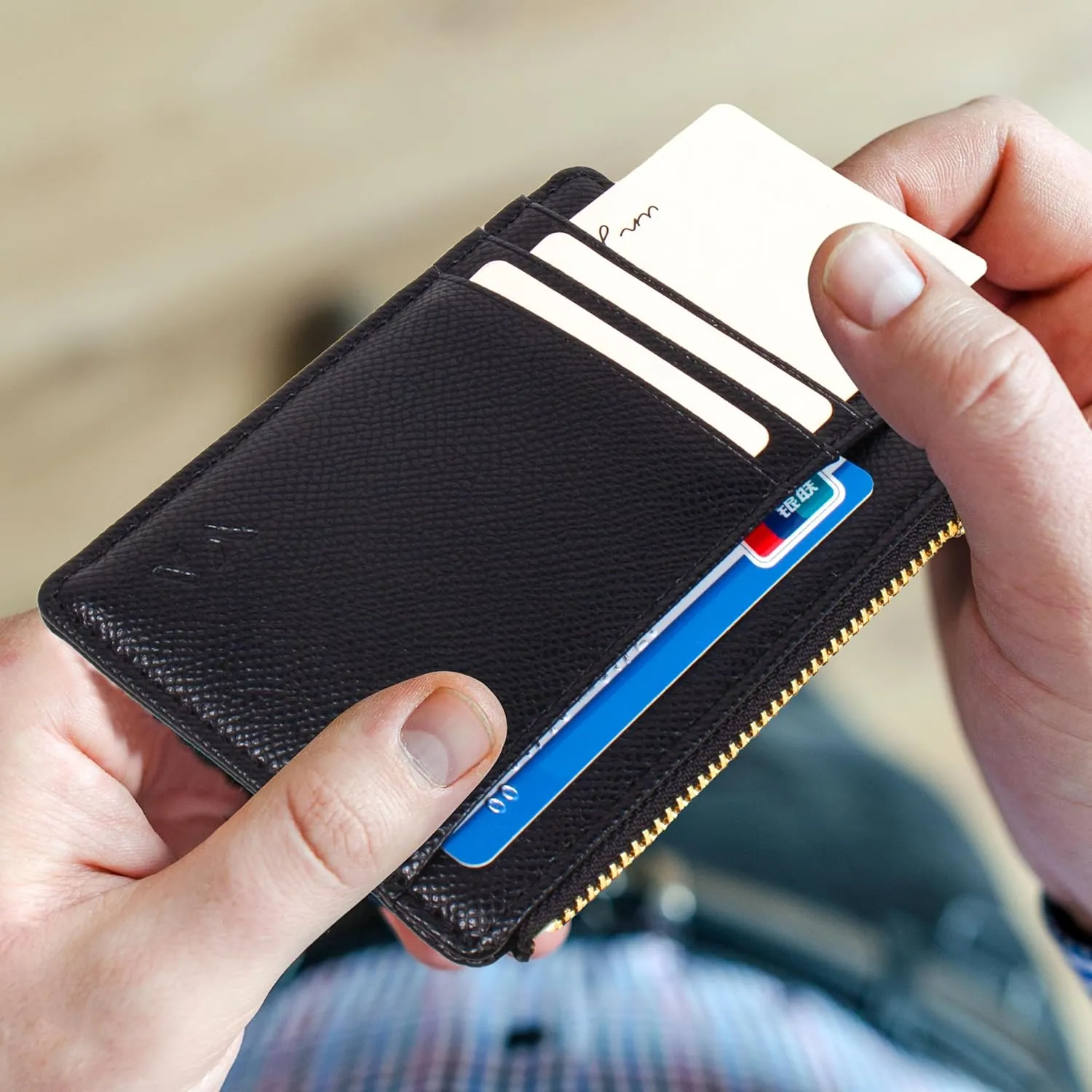 Valentoria Slim RFID Blocking Card Holder Small Pocket Wallet Keychian Zipper Coin Purse Mini Cash & Coin & Cards Case for Women Men