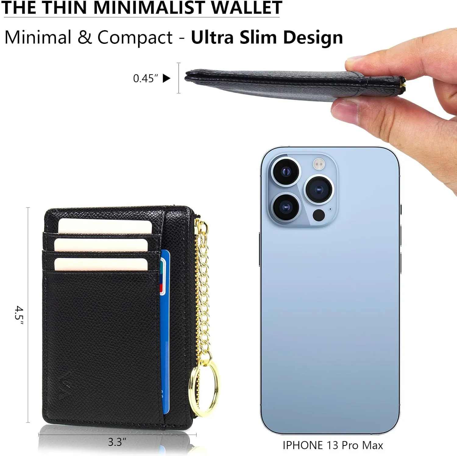 Valentoria Slim RFID Blocking Card Holder Small Pocket Wallet Keychian Zipper Coin Purse Mini Cash & Coin & Cards Case for Women Men