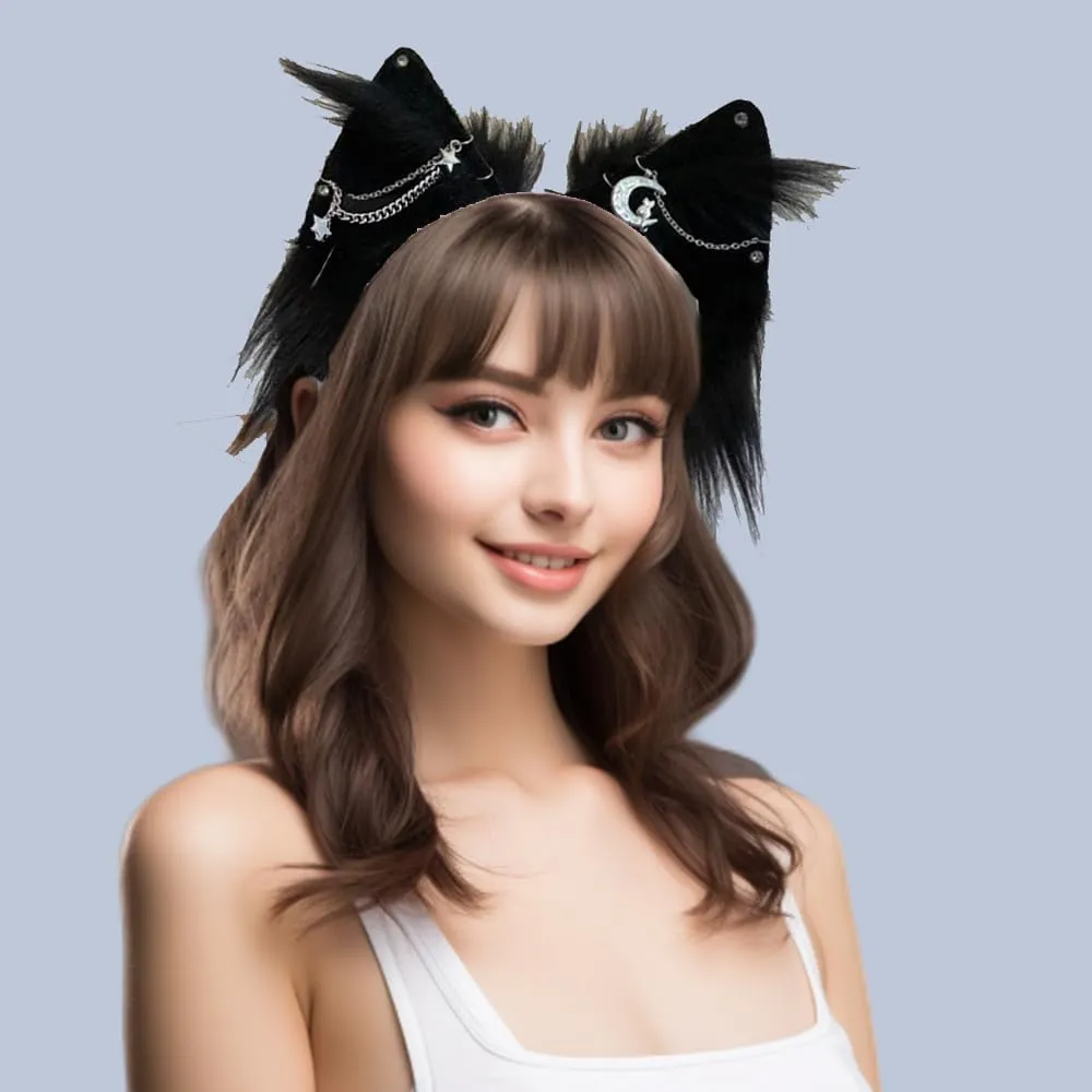 VIGVAN Cat Cosplay Ears Accessories Punk Gothic Cross Cat Ears Headbands Clips