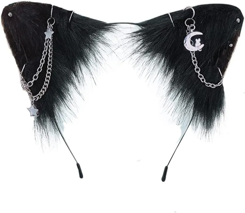 VIGVAN Cat Cosplay Ears Accessories Punk Gothic Cross Cat Ears Headbands Clips