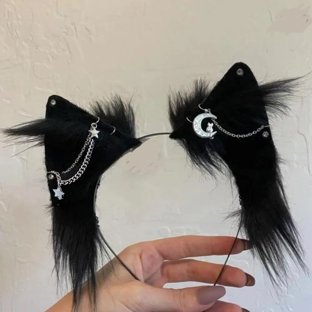 VIGVAN Cat Cosplay Ears Accessories Punk Gothic Cross Cat Ears Headbands Clips