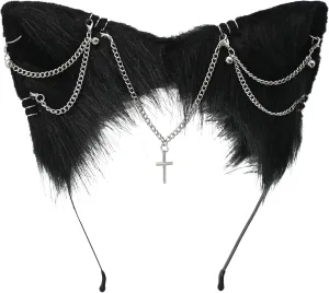 VIGVAN Cat Cosplay Ears Accessories Punk Gothic Cross Cat Ears Headbands Clips