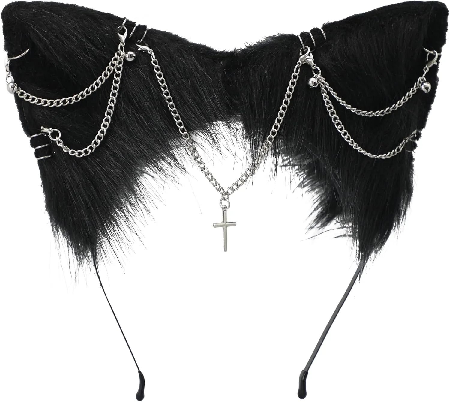 VIGVAN Cat Cosplay Ears Accessories Punk Gothic Cross Cat Ears Headbands Clips