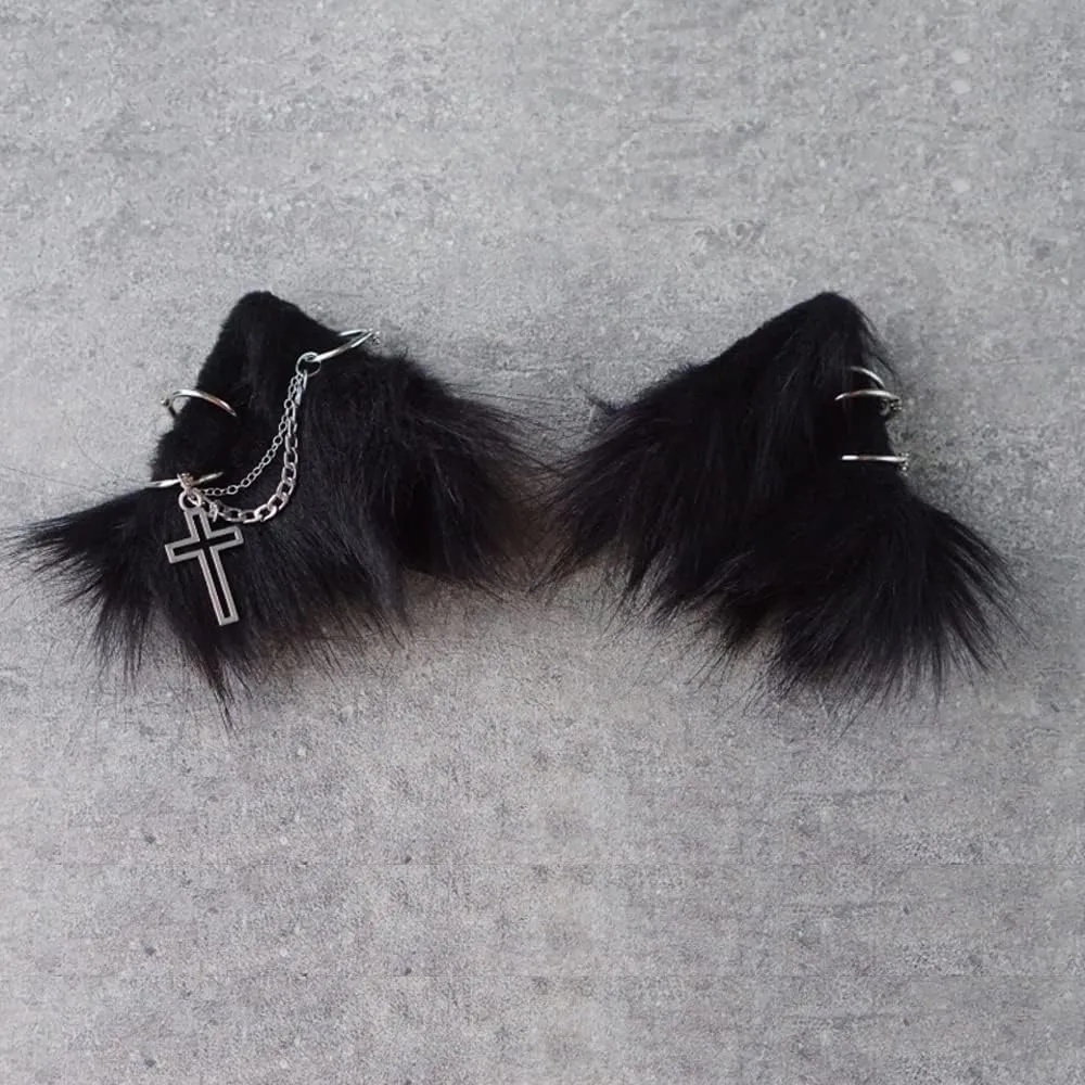 VIGVAN Cat Cosplay Ears Accessories Punk Gothic Cross Cat Ears Headbands Clips