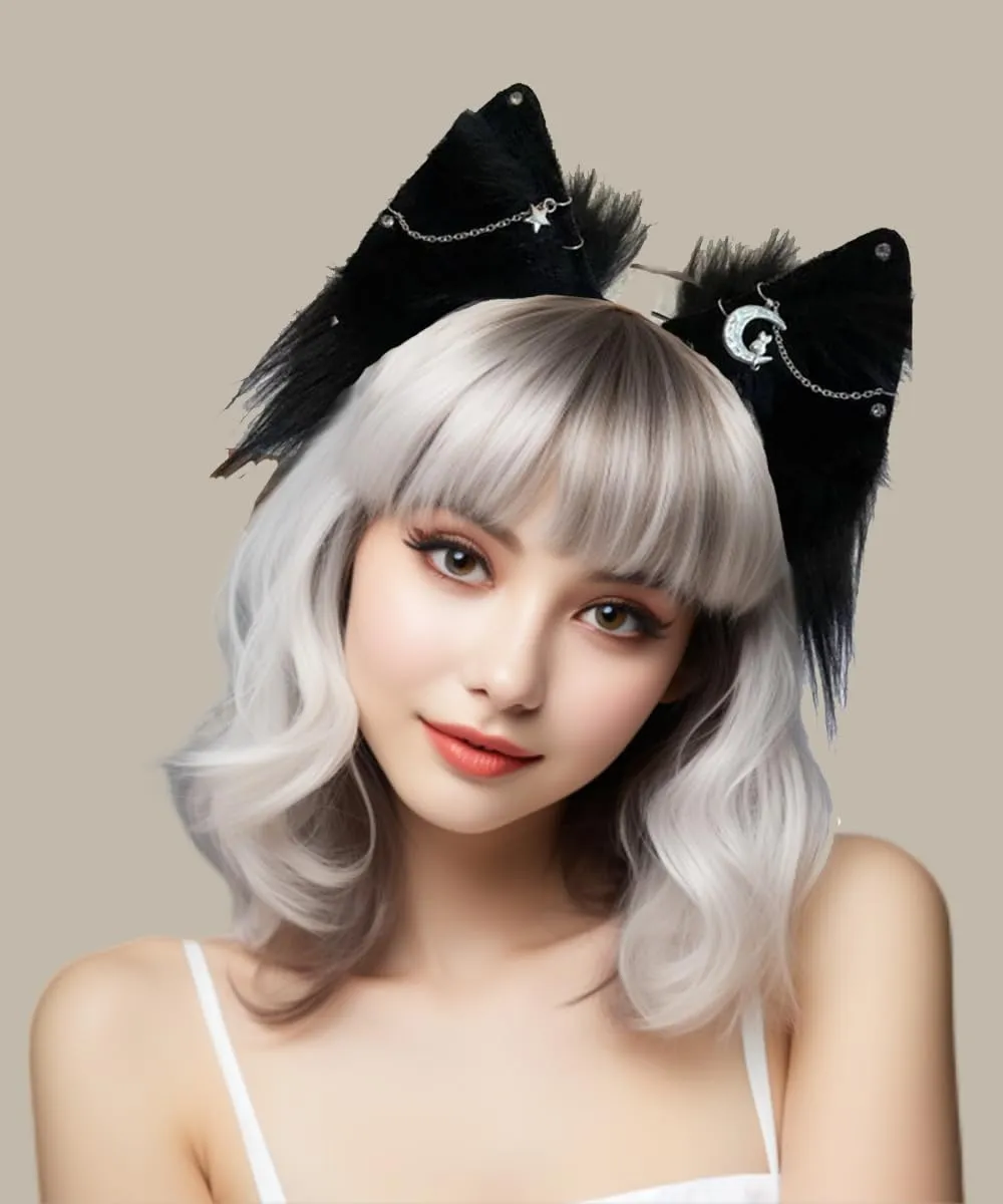 VIGVAN Cat Cosplay Ears Accessories Punk Gothic Cross Cat Ears Headbands Clips
