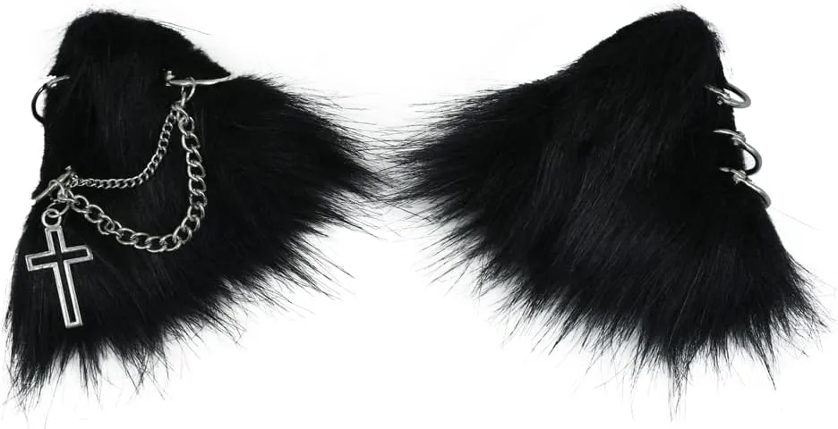 VIGVAN Cat Cosplay Ears Accessories Punk Gothic Cross Cat Ears Headbands Clips