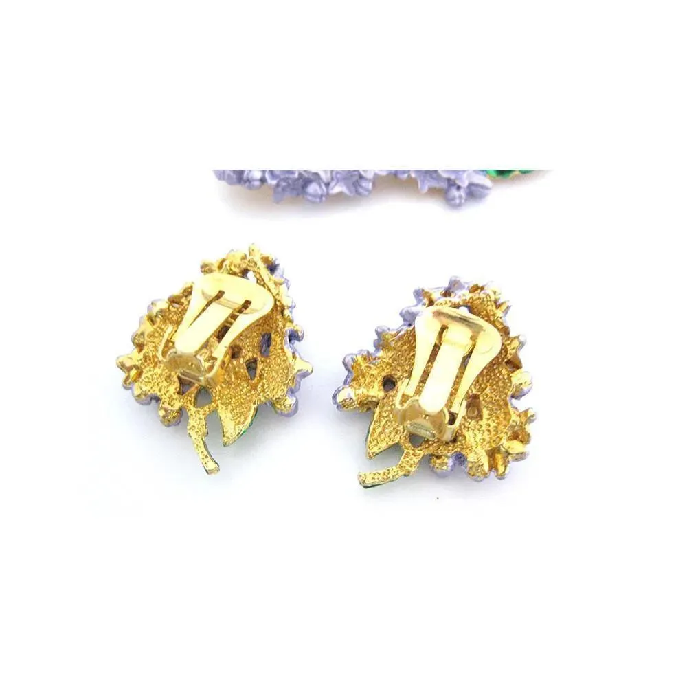 Vintage 1950's Love Lilac Flower Earrings & Brooch