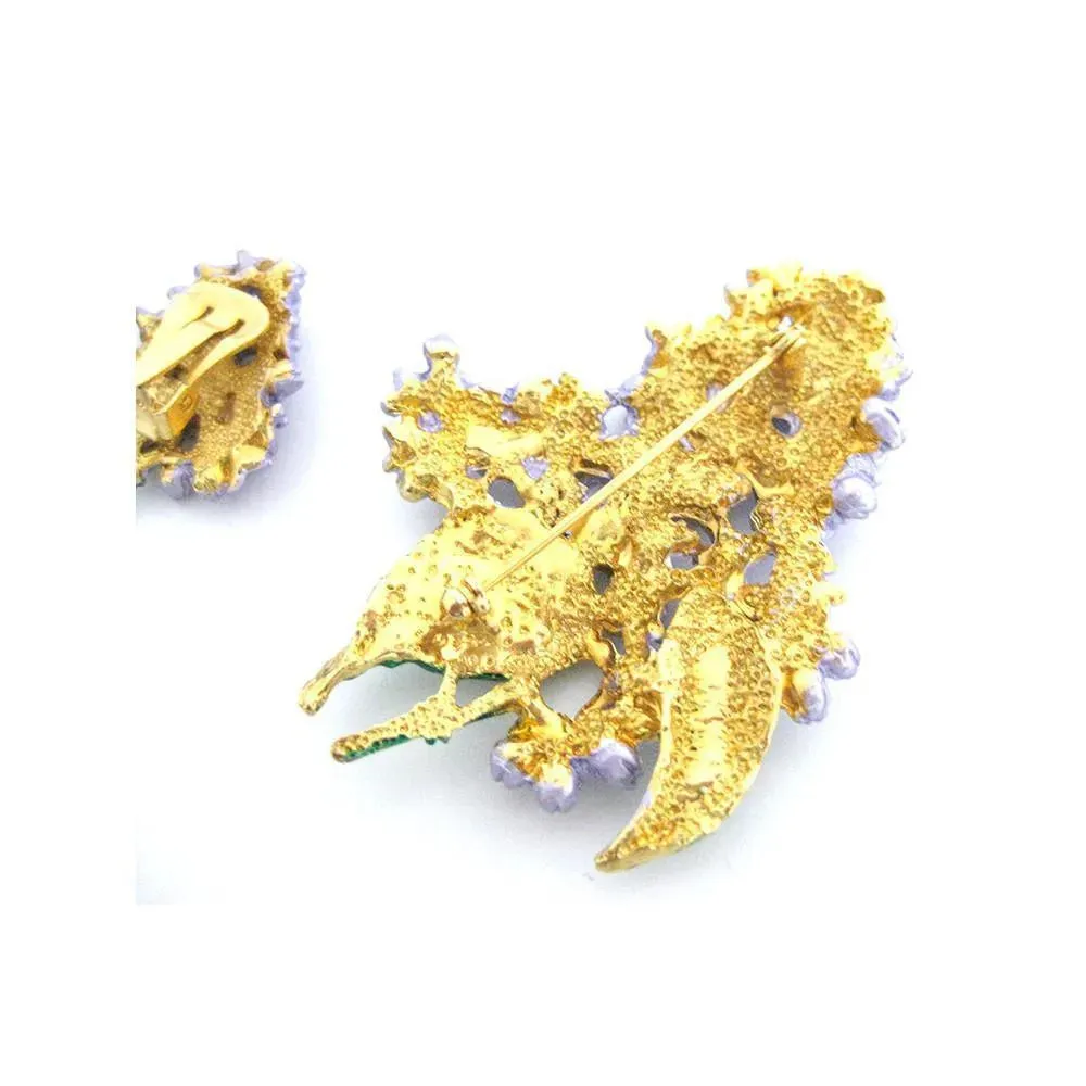 Vintage 1950's Love Lilac Flower Earrings & Brooch