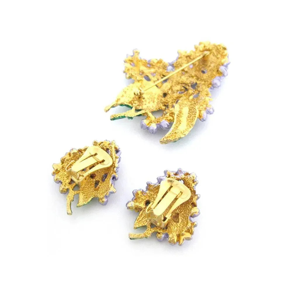 Vintage 1950's Love Lilac Flower Earrings & Brooch