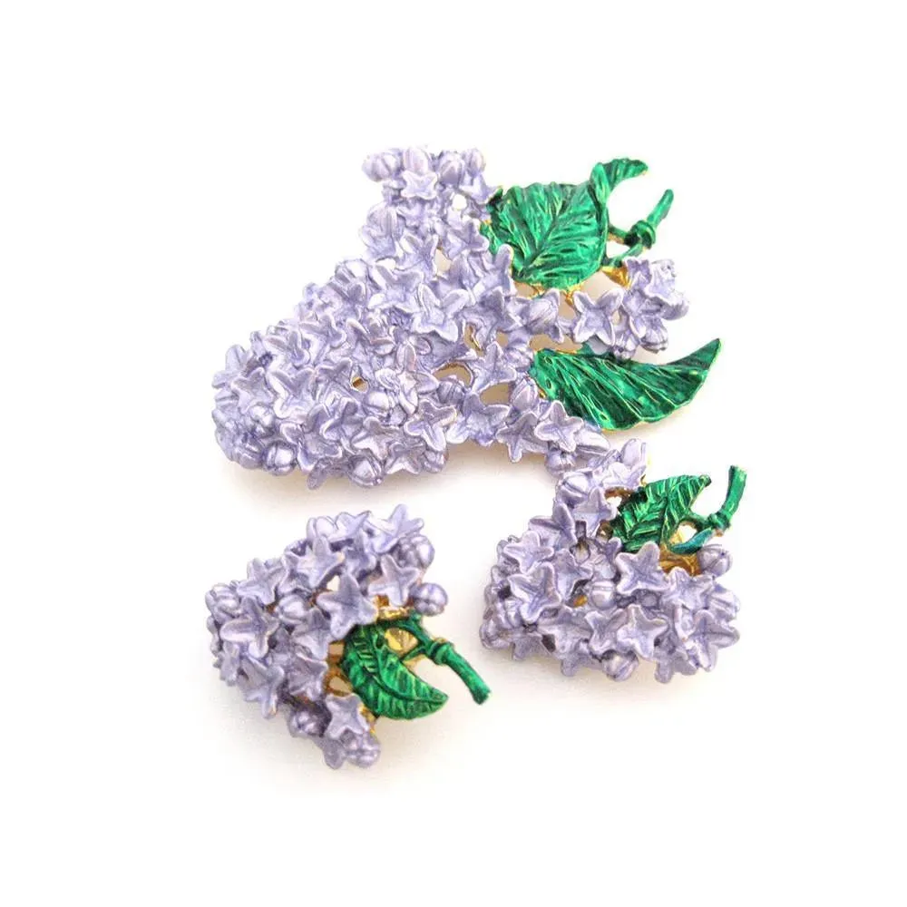 Vintage 1950's Love Lilac Flower Earrings & Brooch