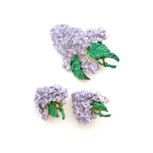 Vintage 1950's Love Lilac Flower Earrings & Brooch