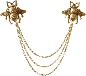Vintage Metal Rose Bee Lapel Pin for Men Collar Pins Gold Silver Flower With Hanging Chain Lapel Pins for Men's Suit Accessories Brooch Pin Fashion Jewelry for Men Women