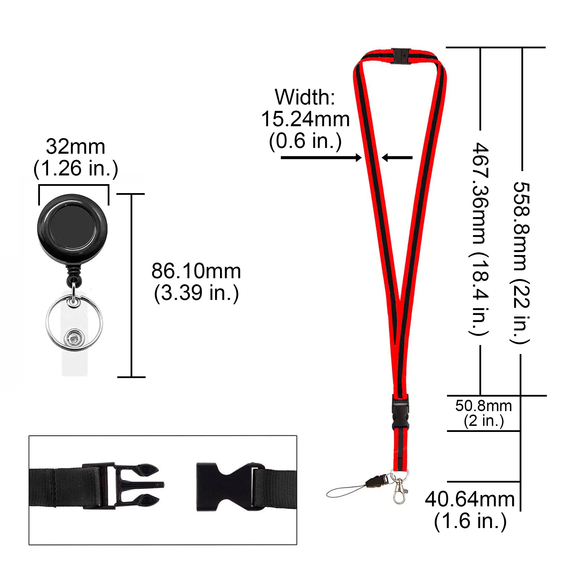 Visionis FPC-9411 Pack of 5 Red and Black Retractable Lanyard with Detachable Breakaway Clear Badge Holder and Keychain Clip Durable ID Neck Strap for Keys, Badges, and Access Control Cards