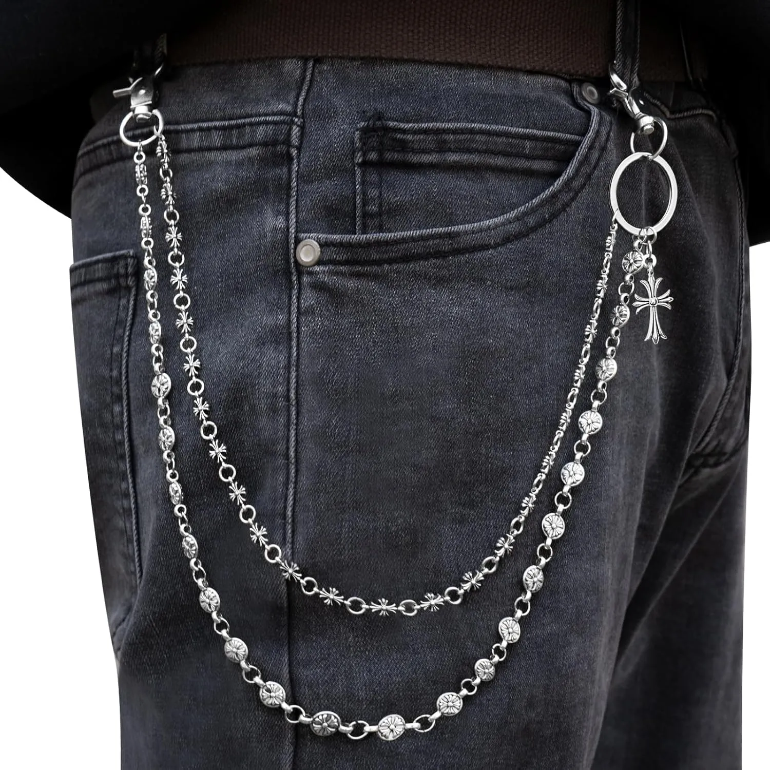 Wallet Chain - Wallet Chains for Men, Pants Chains Double Cross Pocket Chains Punk Trousers Jeans Chains for Biker Heavy Skull Chain Belt Goth Accessories