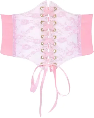 WHIPPY Women Lace-up Corset Waist Belt Transparent PVC Lace Crochet Petal Elastic Wide Belt for Dress