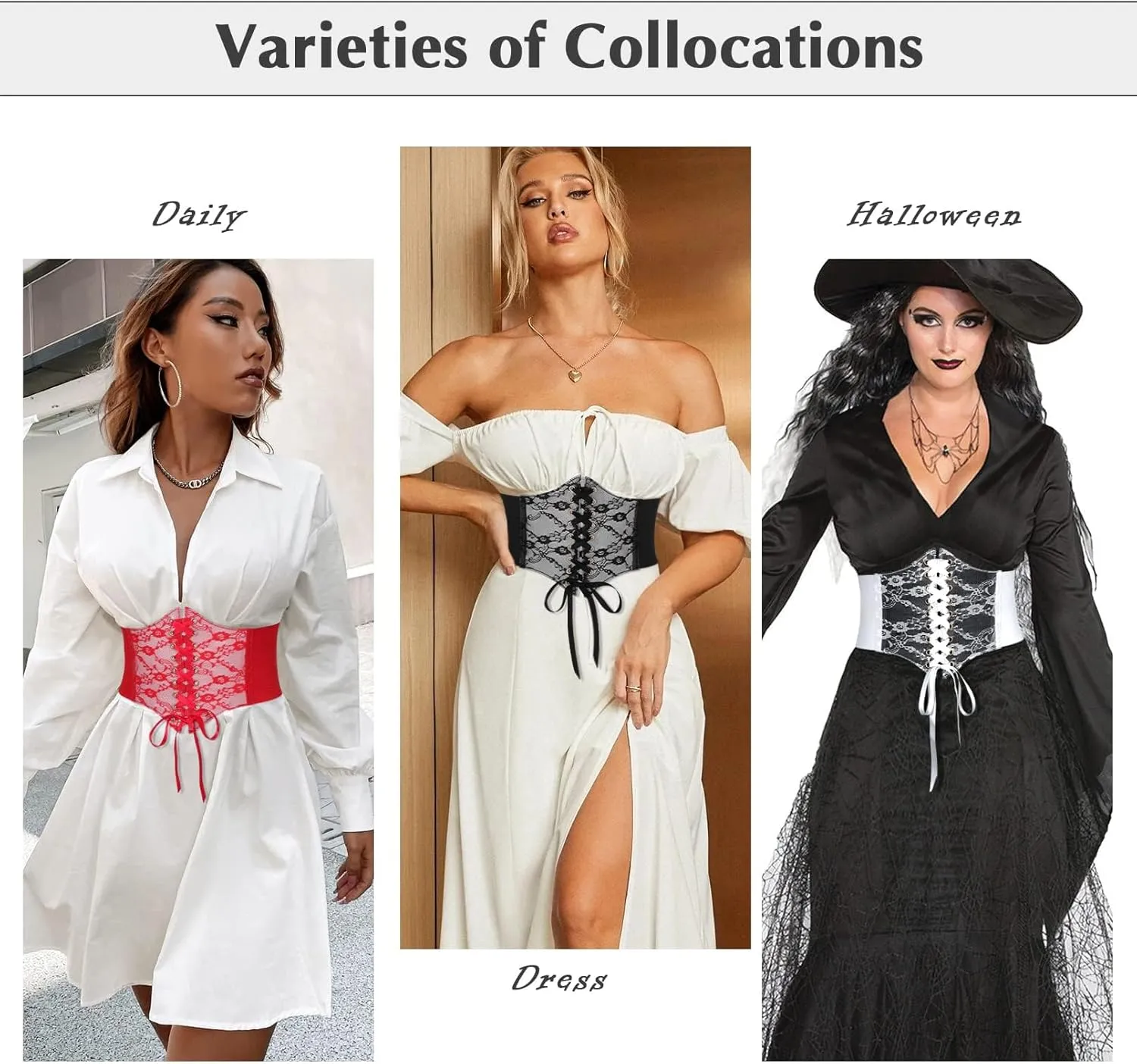 WHIPPY Women Lace-up Corset Waist Belt Transparent PVC Lace Crochet Petal Elastic Wide Belt for Dress