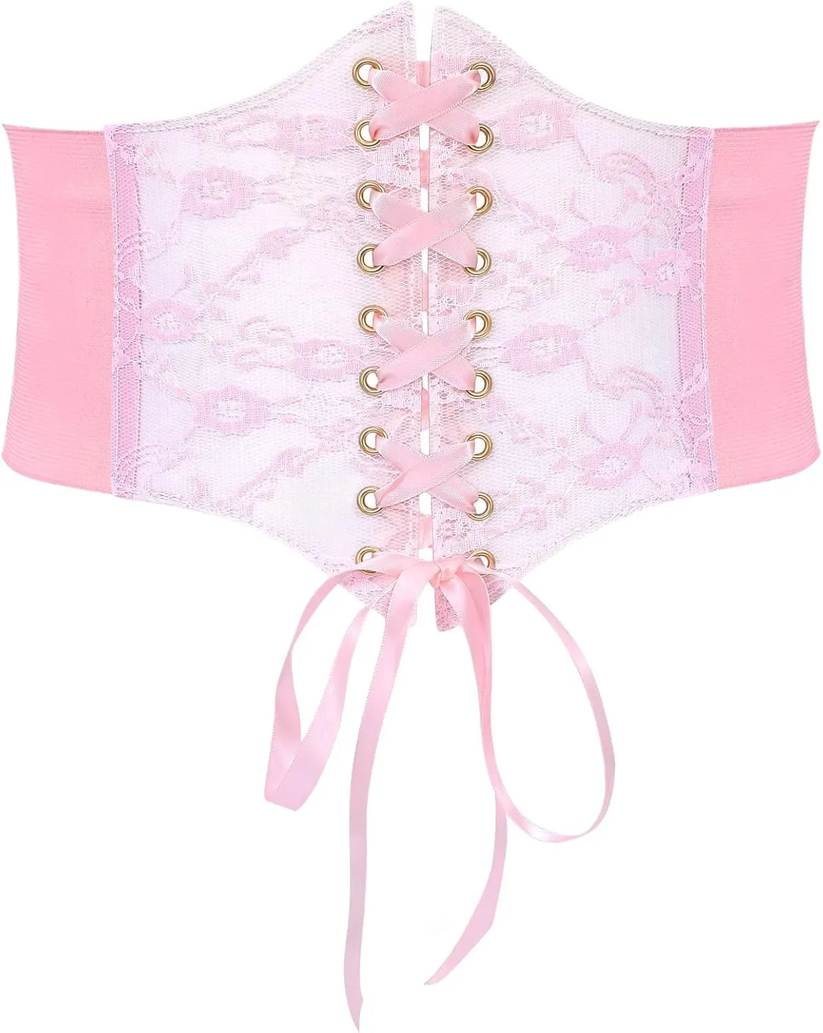 WHIPPY Women Lace-up Corset Waist Belt Transparent PVC Lace Crochet Petal Elastic Wide Belt for Dress