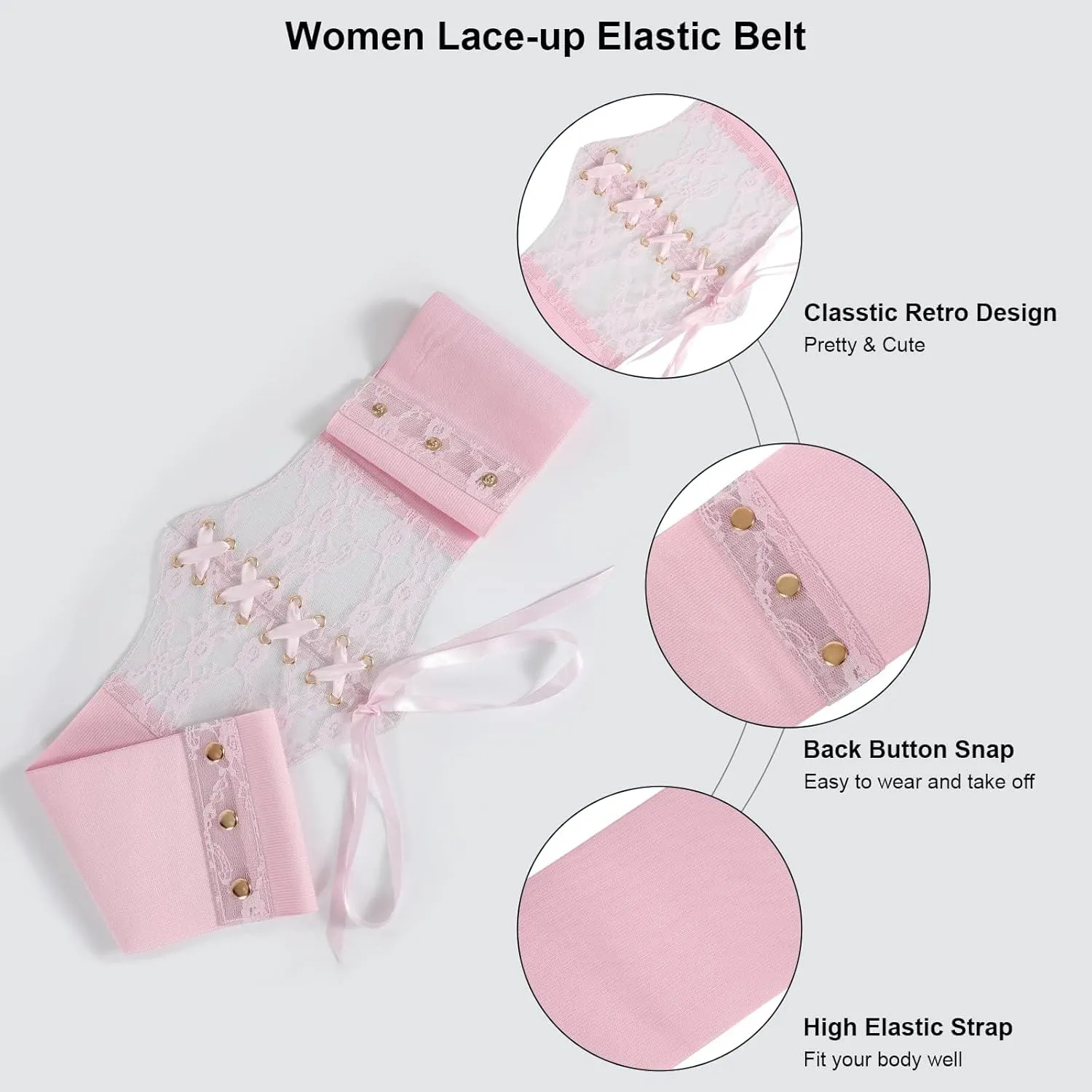 WHIPPY Women Lace-up Corset Waist Belt Transparent PVC Lace Crochet Petal Elastic Wide Belt for Dress