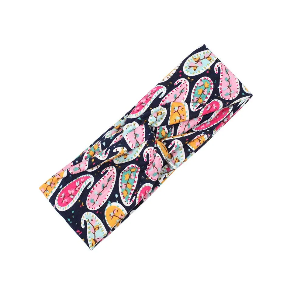 Women's Wide Bandana Headwrap Stretch Yoga Sweatband Turban Criss Cross Head Wrap Twist Head Bands for Women (4 Pack Paisley Printed Style D)