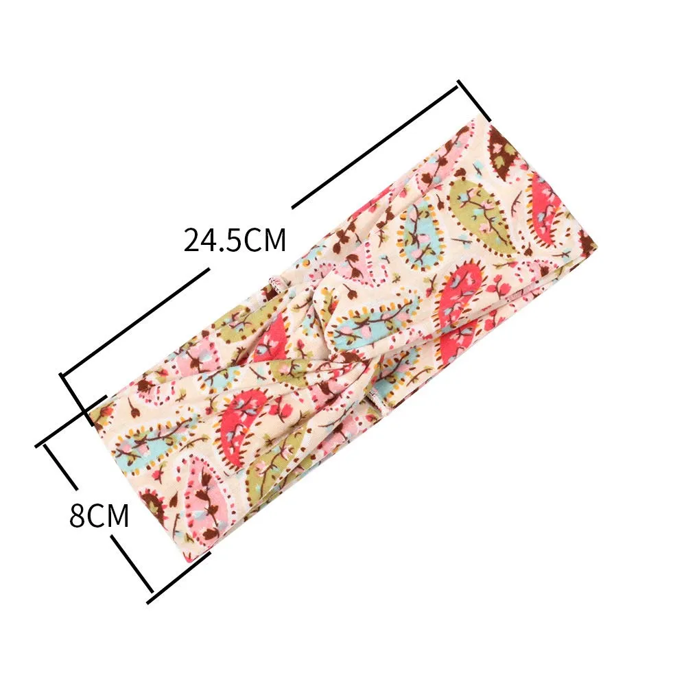 Women's Wide Bandana Headwrap Stretch Yoga Sweatband Turban Criss Cross Head Wrap Twist Head Bands for Women (4 Pack Paisley Printed Style D)