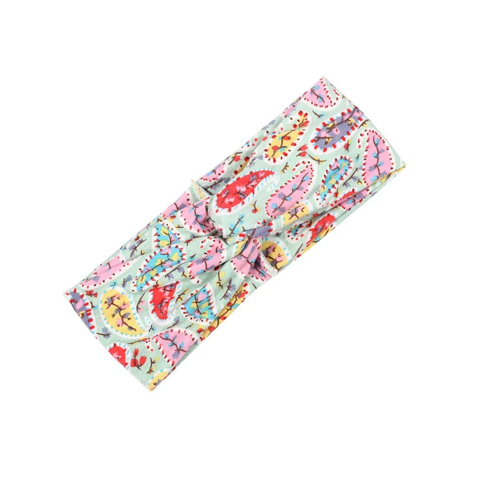 Women's Wide Bandana Headwrap Stretch Yoga Sweatband Turban Criss Cross Head Wrap Twist Head Bands for Women (4 Pack Paisley Printed Style D)